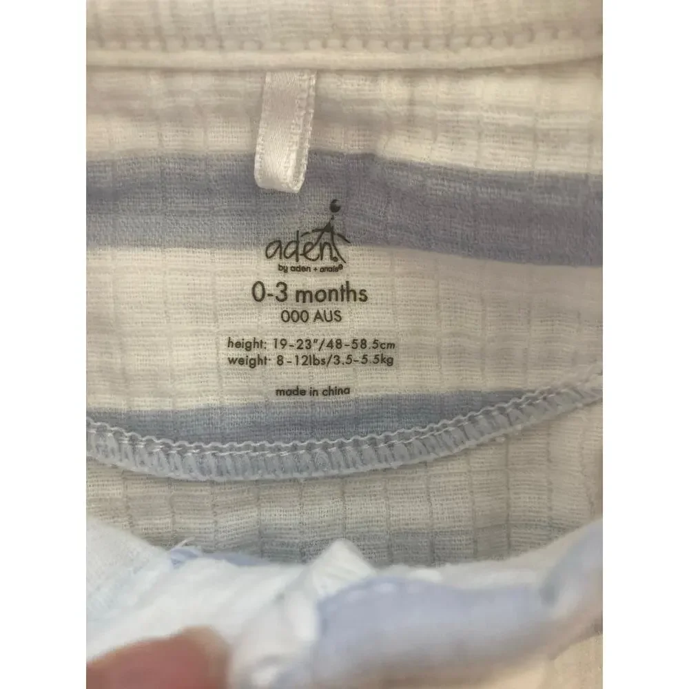 Aden by Aden + Anais Cotton Blue Stripe Baby Boy Onesie Footie Sleeper 0-3 Mnths